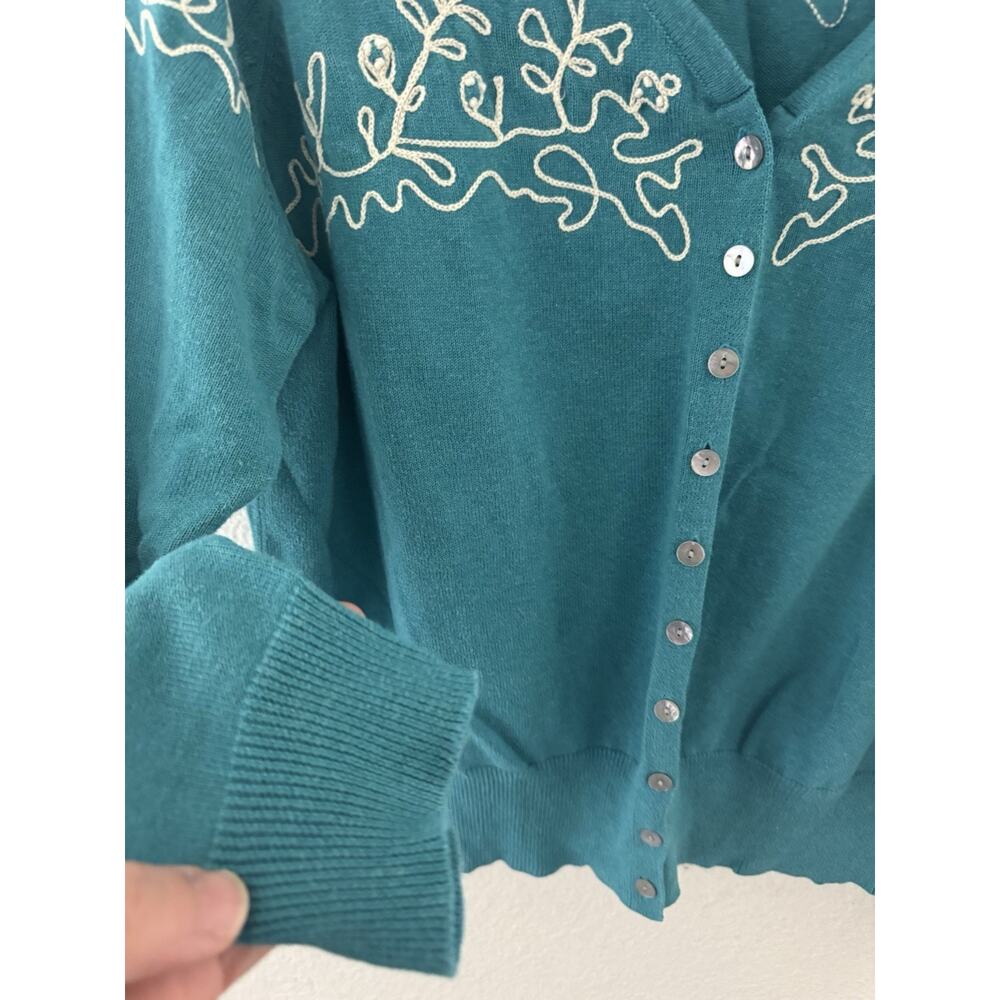Sundance Womens Large Cotton Embroidered Button Down Cardigan Green Turquoise - Picture 4 of 8
